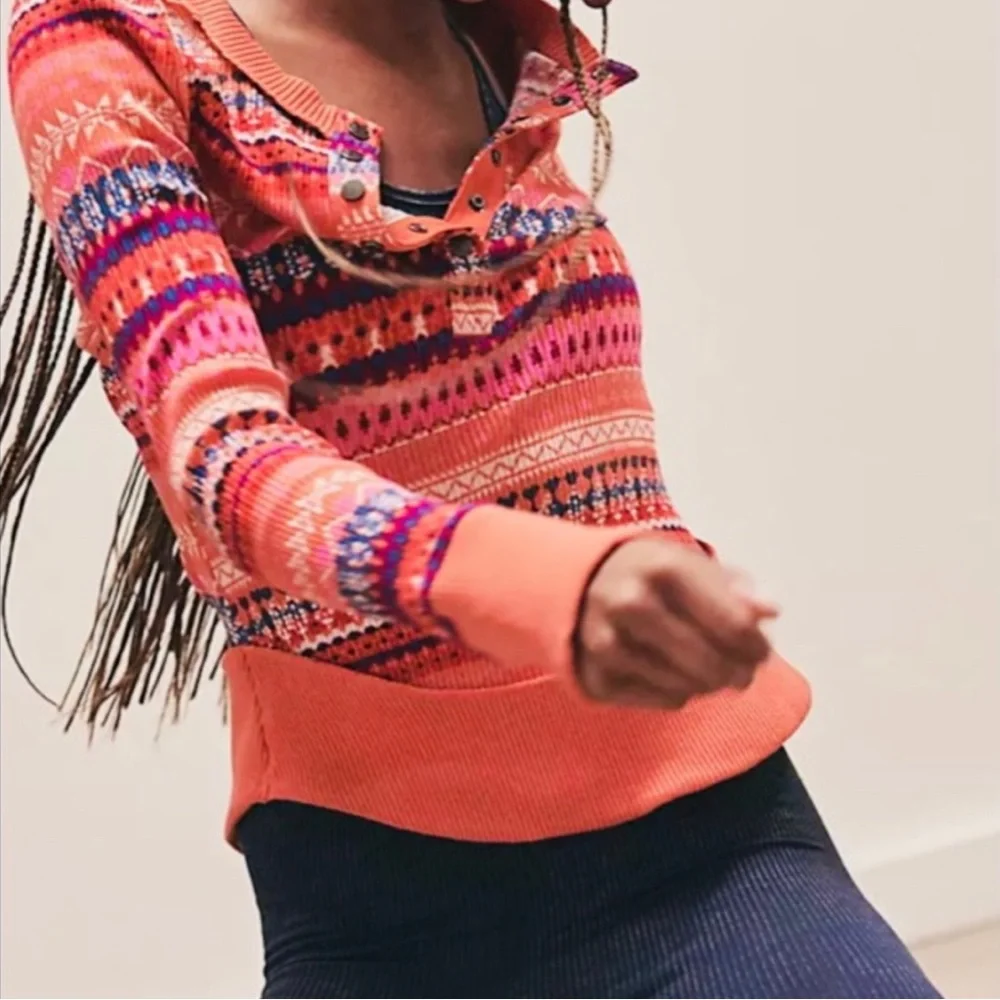 SOLD FP Movement by Free People | Women's Rally Printed Layer Boho Pink Top - Picture 4 of 7